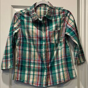 Charming Charlie Green Teal Plaid Button-Up Blouse
